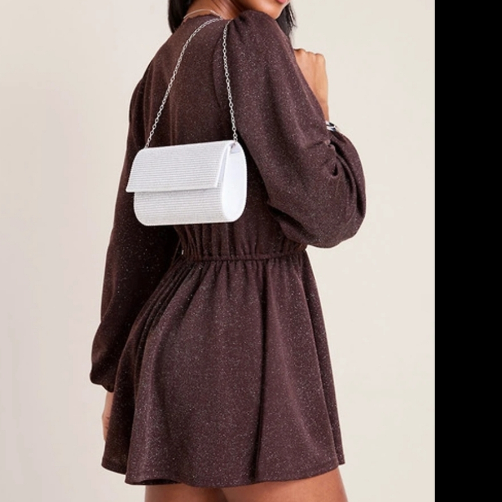 Francesca's Collections Sparkling Brown Romper/Dress - Picture 3 of 9
